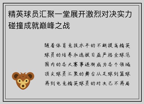 精英球员汇聚一堂展开激烈对决实力碰撞成就巅峰之战