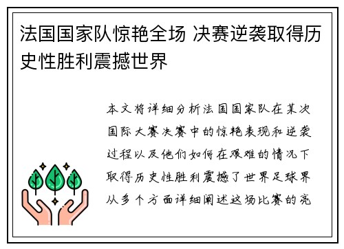 法国国家队惊艳全场 决赛逆袭取得历史性胜利震撼世界