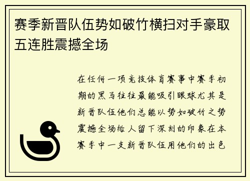 赛季新晋队伍势如破竹横扫对手豪取五连胜震撼全场